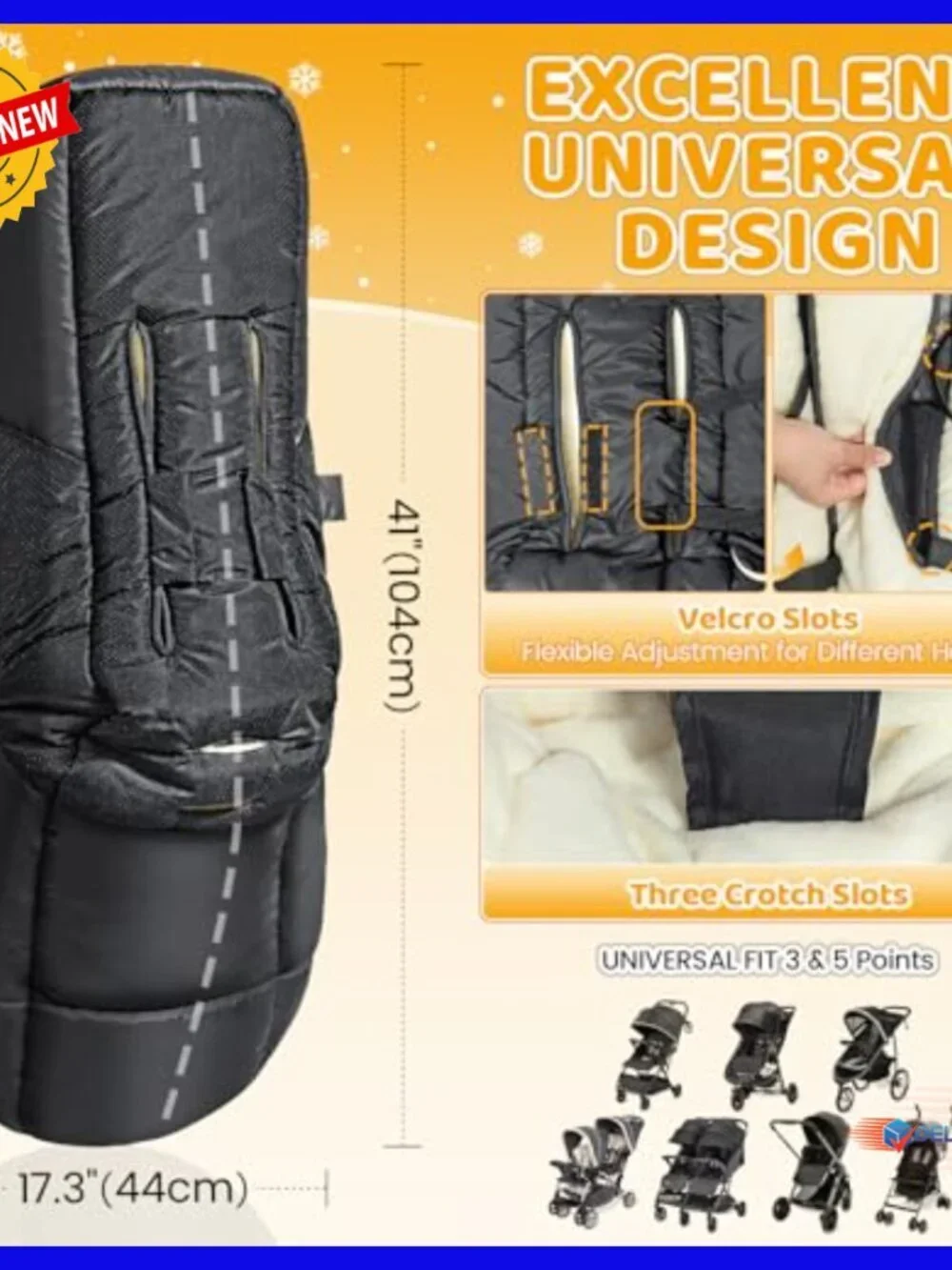 Universal Stroller Footmuff Winter Bunting Bag with Removable Zipper